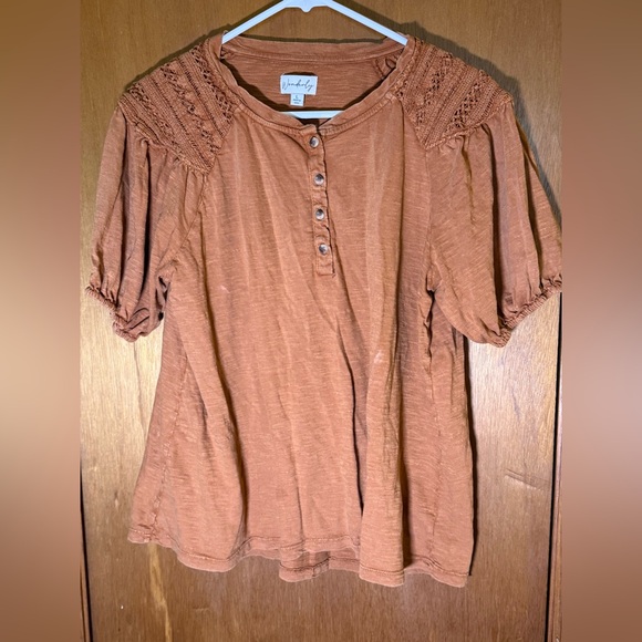 Wonderly Tops - Wonderly Terracotta Blouse with Button Detail